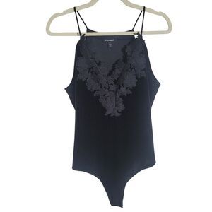 Express Velvet Lace Bodysuit Women's Size Medium Black Witchy Fairy Whimsy Goth